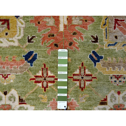 Oushak And Peshawar Wool Hand Knotted Rug Green 8.10x11.10 -O010114