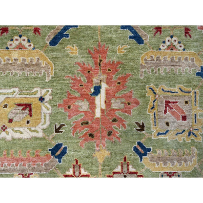 Oushak And Peshawar Wool Hand Knotted Rug Green 8.10x11.10 -O010114
