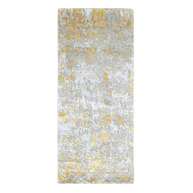 Modern and Contemporary Wool & Silk Hand Knotted Rug Beige 2.6x6.0 -O010116