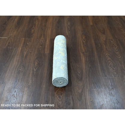 Modern and Contemporary Wool & Silk Hand Knotted Rug Beige 2.6x6.0 -O010116
