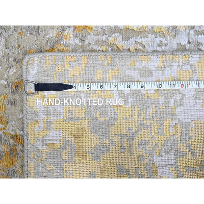 Modern and Contemporary Wool & Silk Hand Knotted Rug Beige 2.6x6.0 -O010116