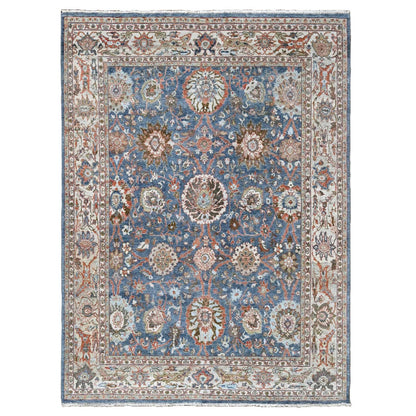 Oushak And Peshawar Wool Hand Knotted Rug Blue 7.10x9.8 -O010120