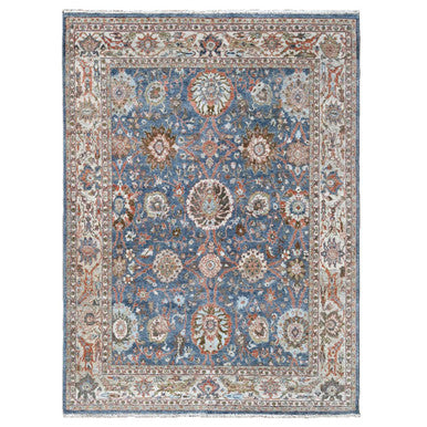 Oushak And Peshawar Wool Hand Knotted Rug Blue 7.10x9.8 -O010120
