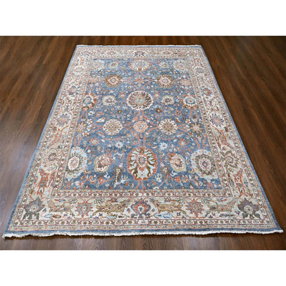 Oushak And Peshawar Wool Hand Knotted Rug Blue 7.10x9.8 -O010120