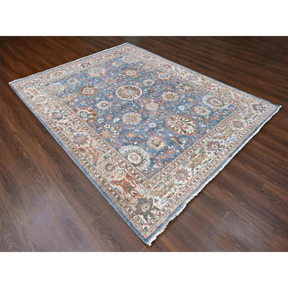 Oushak And Peshawar Wool Hand Knotted Rug Blue 7.10x9.8 -O010120