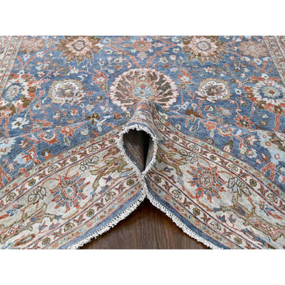 Oushak And Peshawar Wool Hand Knotted Rug Blue 7.10x9.8 -O010120