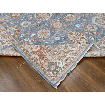 Oushak And Peshawar Wool Hand Knotted Rug Blue 7.10x9.8 -O010120