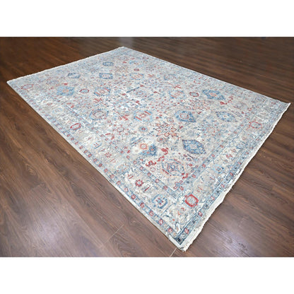 Oushak And Peshawar Wool Hand Knotted Rug Blue 8.9x11.9 -O010142