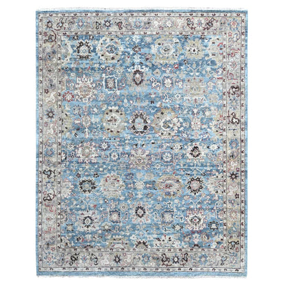 Oushak And Peshawar Wool Hand Knotted Rug Blue 7.8x9.8 -O010146