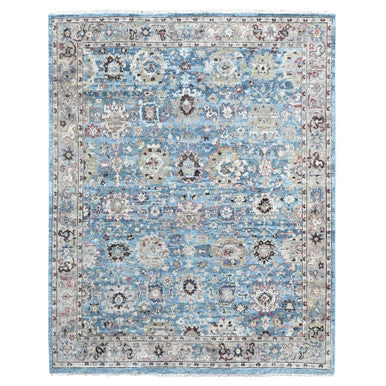 Oushak And Peshawar Wool Hand Knotted Rug Blue 7.8x9.8 -O010146