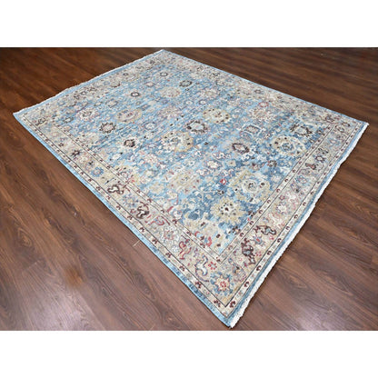 Oushak And Peshawar Wool Hand Knotted Rug Blue 7.8x9.8 -O010146