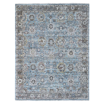 Oushak And Peshawar Wool Hand Knotted Rug Blue 8.11x11.9 -O010147