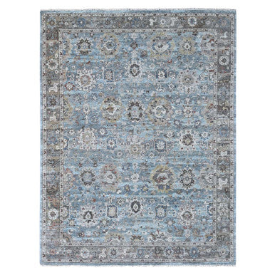 Oushak And Peshawar Wool Hand Knotted Rug Blue 8.11x11.9 -O010147