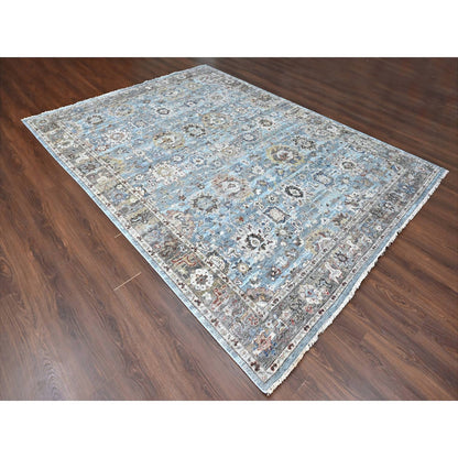 Oushak And Peshawar Wool Hand Knotted Rug Blue 8.11x11.9 -O010147
