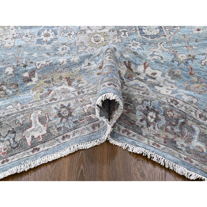 Oushak And Peshawar Wool Hand Knotted Rug Blue 8.11x11.9 -O010147