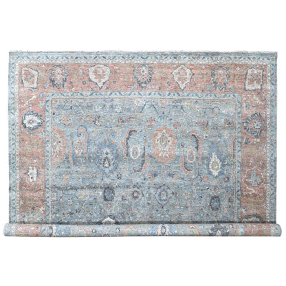 Oushak And Peshawar Wool Hand Knotted Rug Blue 11.11x14.10 -O010155