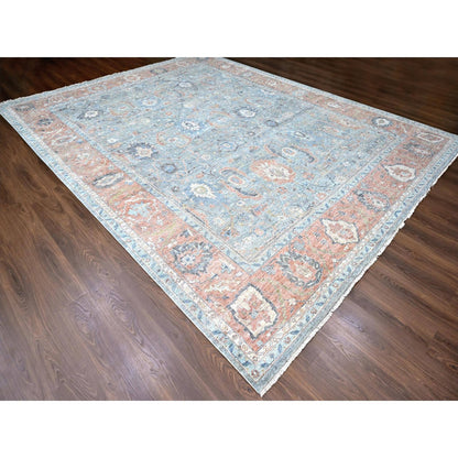 Oushak And Peshawar Wool Hand Knotted Rug Blue 11.11x14.10 -O010155