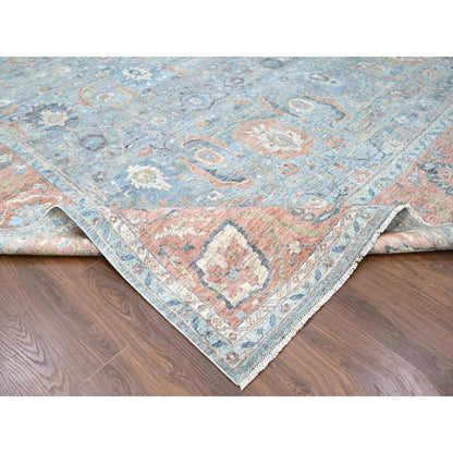 Oushak And Peshawar Wool Hand Knotted Rug Blue 11.11x14.10 -O010155