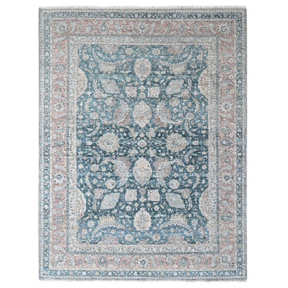 Oushak And Peshawar Wool Hand Knotted Rug Teal 9.0x11.10 -O010173