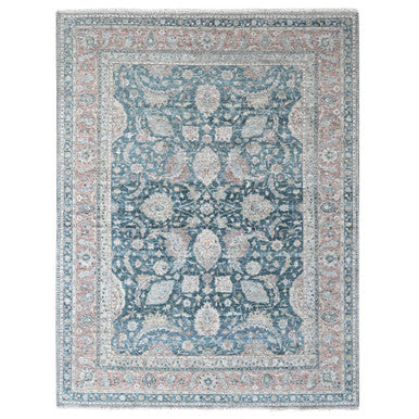 Oushak And Peshawar Wool Hand Knotted Rug Teal 9.0x11.10 -O010173