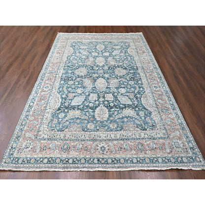 Oushak And Peshawar Wool Hand Knotted Rug Teal 9.0x11.10 -O010173