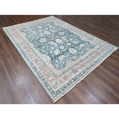 Oushak And Peshawar Wool Hand Knotted Rug Teal 9.0x11.10 -O010173