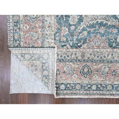 Oushak And Peshawar Wool Hand Knotted Rug Teal 9.0x11.10 -O010173