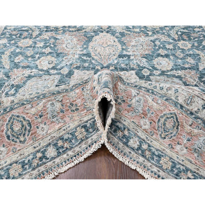 Oushak And Peshawar Wool Hand Knotted Rug Teal 9.0x11.10 -O010173
