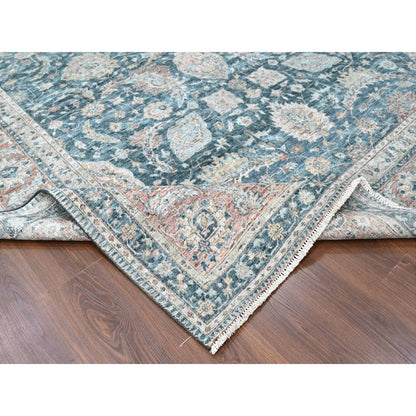 Oushak And Peshawar Wool Hand Knotted Rug Teal 9.0x11.10 -O010173