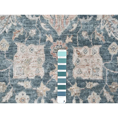 Oushak And Peshawar Wool Hand Knotted Rug Teal 9.0x11.10 -O010173