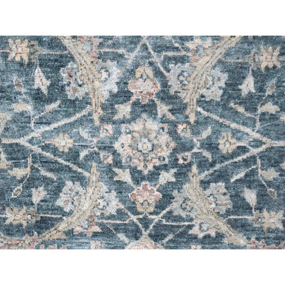 Oushak And Peshawar Wool Hand Knotted Rug Teal 9.0x11.10 -O010173