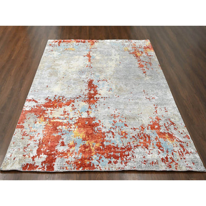 Modern and Contemporary Wool & Silk Hand Knotted Rug Orange 9.0x11.10 -O010178