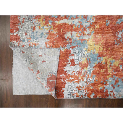 Modern and Contemporary Wool & Silk Hand Knotted Rug Orange 9.0x11.10 -O010178
