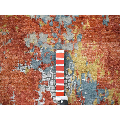 Modern and Contemporary Wool & Silk Hand Knotted Rug Orange 9.0x11.9 -O010181