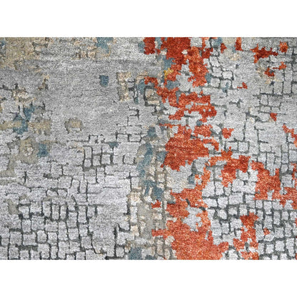 Modern and Contemporary Wool & Silk Hand Knotted Rug Orange 9.0x11.9 -O010181