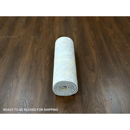Modern and Contemporary Wool & Silk Hand Knotted Rug Beige 2.7x7.10 -O010196