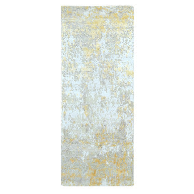 Modern and Contemporary Wool & Silk Hand Knotted Rug Beige 2.6x6.0 -O010197