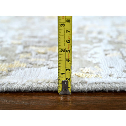Modern and Contemporary Wool & Silk Hand Knotted Rug Beige 2.6x6.0 -O010197