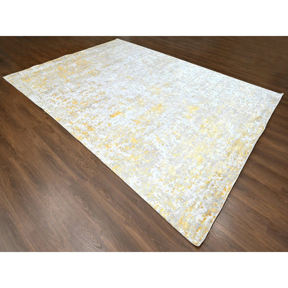 Modern and Contemporary Wool & Silk Hand Knotted Rug Beige 10.0x13.10 -O010198