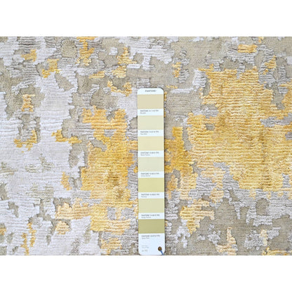 Modern and Contemporary Wool & Silk Hand Knotted Rug Beige 10.0x13.10 -O010198