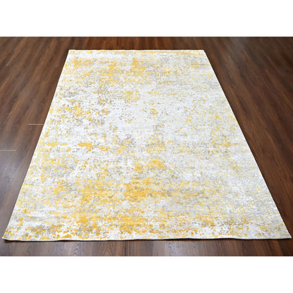 Modern and Contemporary Wool & Silk Hand Knotted Rug Beige 7.11x9.9 -O010199