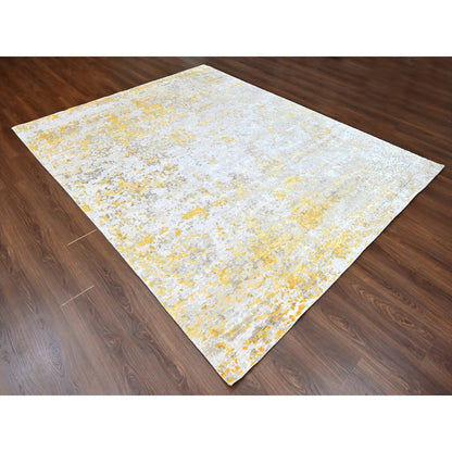 Modern and Contemporary Wool & Silk Hand Knotted Rug Beige 7.11x9.9 -O010199