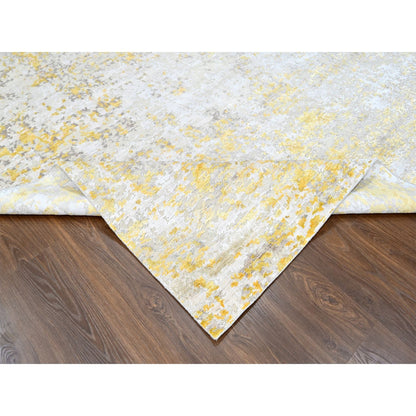Modern and Contemporary Wool & Silk Hand Knotted Rug Beige 7.11x9.9 -O010199