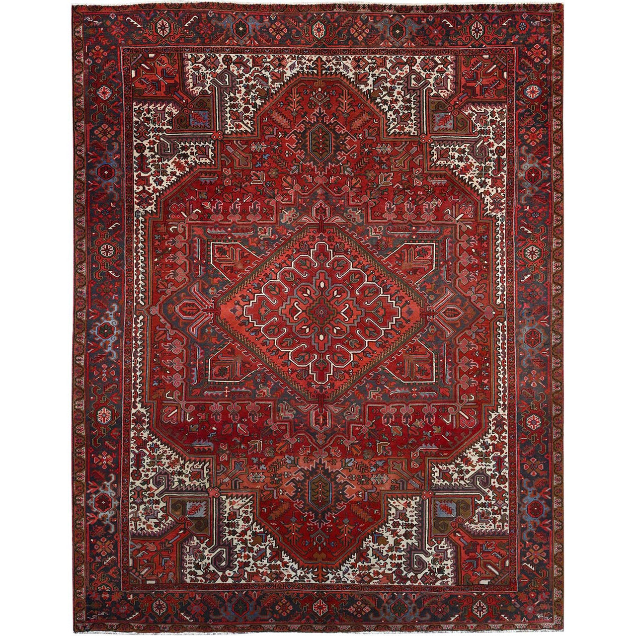Red 10'0" x 12'5" Heriz Hand knotted Wool Rug - Sku: O0101