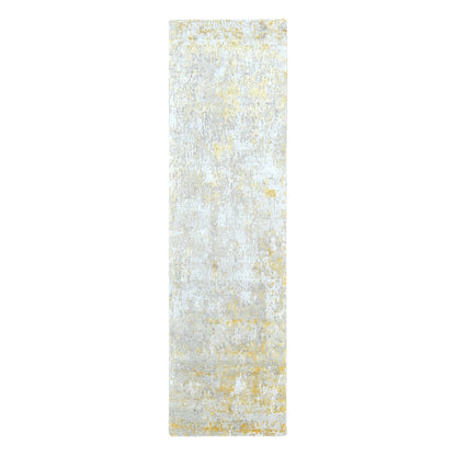 Modern and Contemporary Wool & Silk Hand Knotted Rug Beige 2.6x9.9 -O010204