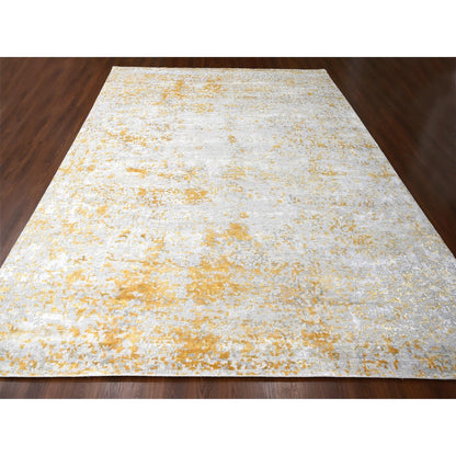 Modern and Contemporary Wool & Silk Hand Knotted Rug Beige 12.0x14.9 -O010208