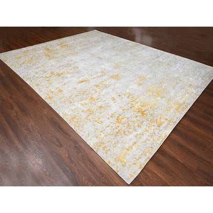Modern and Contemporary Wool & Silk Hand Knotted Rug Beige 12.0x14.9 -O010208