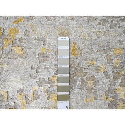 Modern and Contemporary Wool & Silk Hand Knotted Rug Beige 12.0x14.9 -O010208