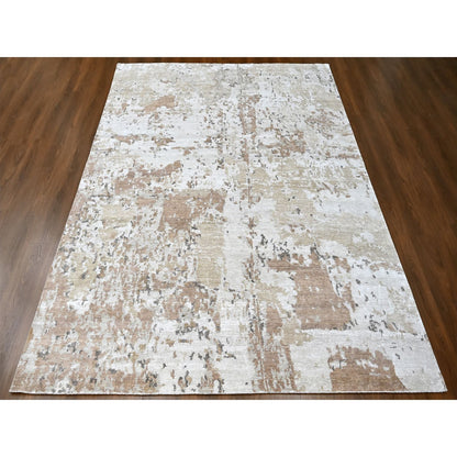 Modern and Contemporary Silk Hand Knotted Rug Brown 8.11x12.1 -O010211