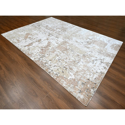 Modern and Contemporary Silk Hand Knotted Rug Brown 8.11x12.1 -O010211